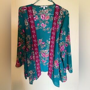 Pioneer Woman Green Floral Kimono Cardigan